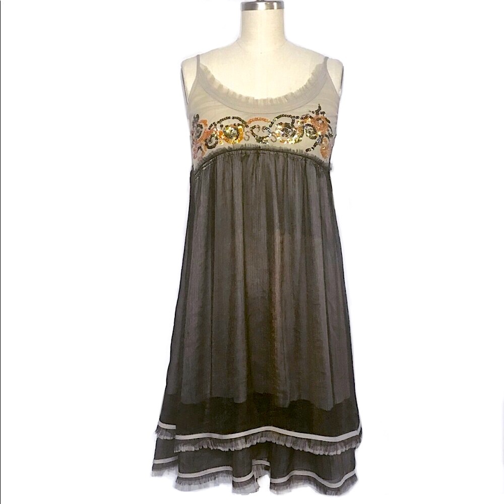 Taupe Chiffon Sequined Dress